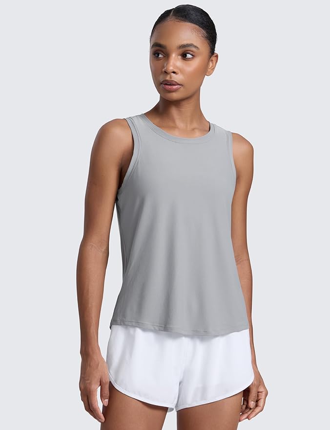 CRZ YOGA Cloudweight Open Back Workout Tops for Women Lightweight High Neck Athletic Gym Tank Soft Running Sleeveless Shirts