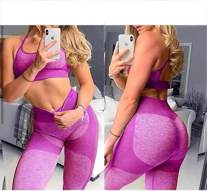 OLCHEE Women’s Workout Sets 2 Piece - Seamless Yoga Leggings and Cross-Strap Sports Bra Gym Outfits Activewear Matching Set