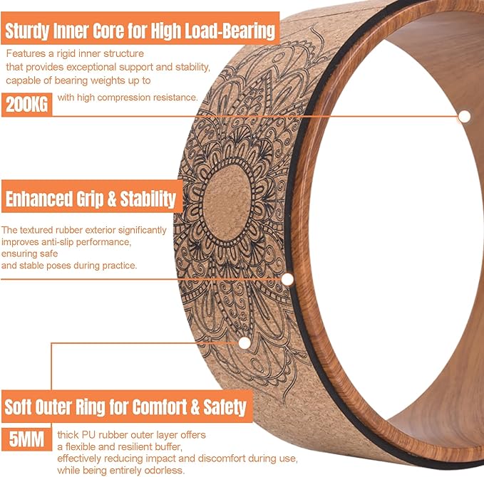 High Density PU Rubber Yoga Wheel for Stretching and Flexibility to Help Back Aches and Tension, Tear, Flexible Roller Designed, Extend Premium Back Roller
