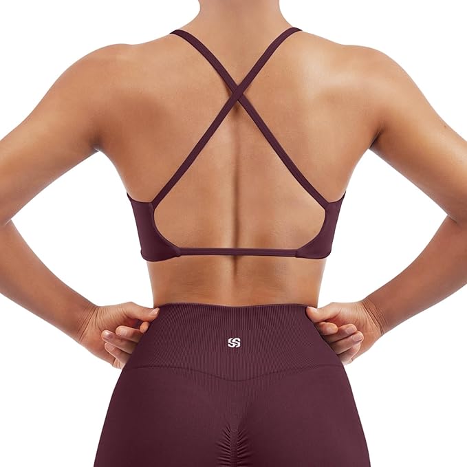 SUUKSESS Women 2 Piece Open Back Strappy Sports Bra Pack Twist V Neck Workout Crops