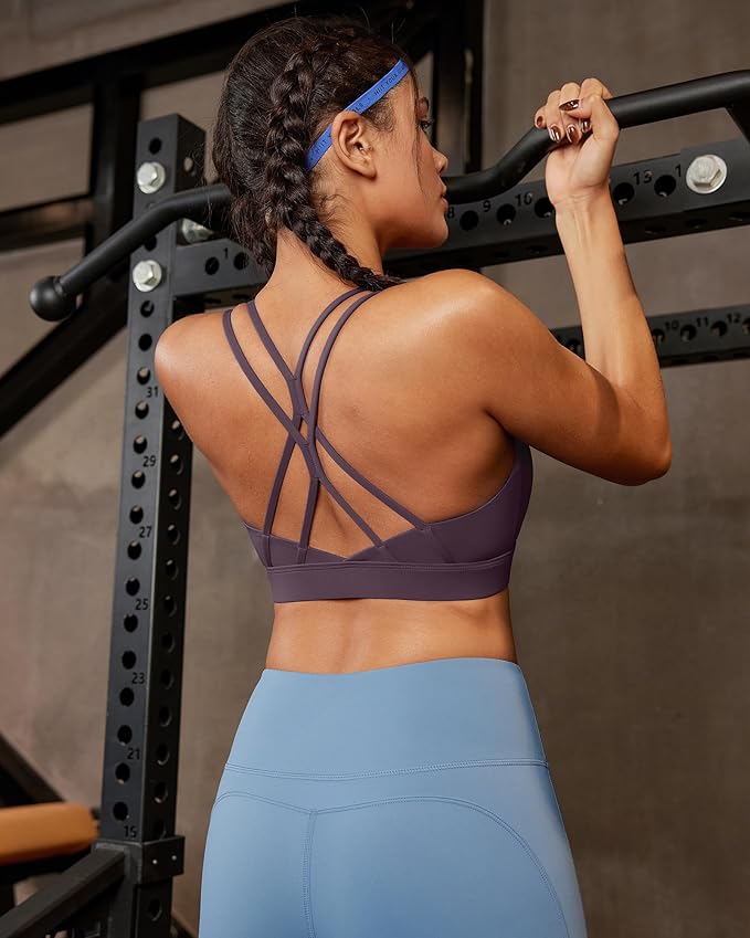 RUNNING GIRL Sports Bras for Women,Strappy Crisscross Back Padded Low Impact Running Sports Bra with Removable Cups
