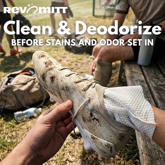 Sports Gear Cleaning Mitts - Pre-Moistened Mitts to Clean and Deodorize Shoes, Yoga Mats, Boxing Gloves, Cleats, Helmets, & More - 20 Count
