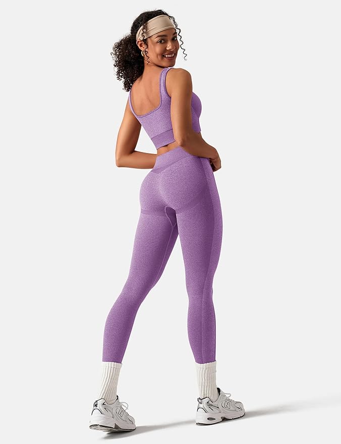 OLCHEE Womens Workout Sets 2 Piece Seamless Square Neck Sports Bra Padded Butt Lifting Leggings High Waist Yoga Gym Outfits