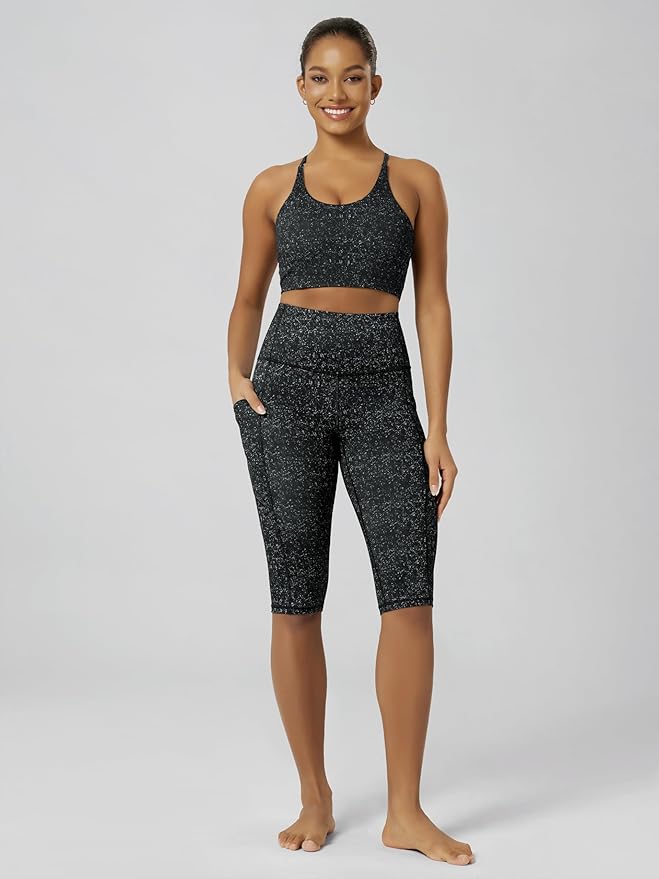 ODODOS Women's High Waisted Yoga Capris with Pockets, Tummy Control Non See Through Workout Athletic Running Capri Leggings