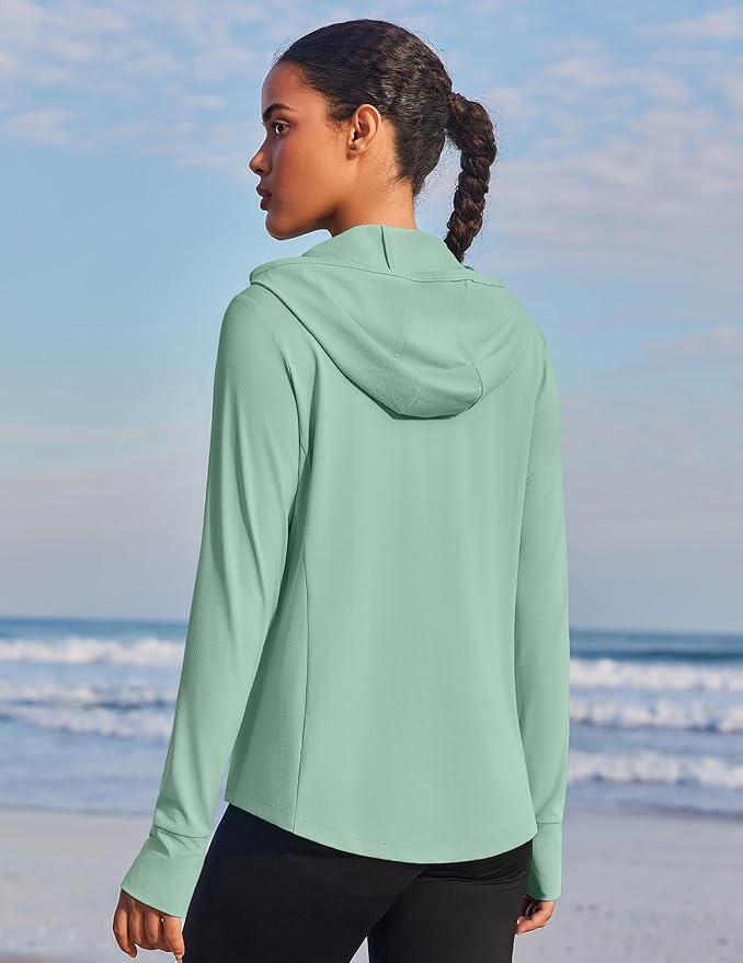 PINSPARK Women's UPF 50+ Sun Protection Hoodie Jacket Lightweight Full Zip Athletic Jacket Long Sleeve Shirt with Pockets