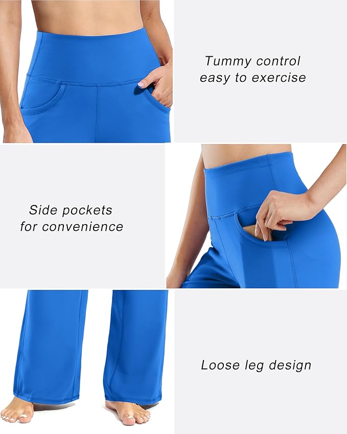 Promover Wide Leg Pants Woman Yoga Pants with Pockets Stretch Loose Casual Lounge Sweatpants Petite/Regular/Tall
