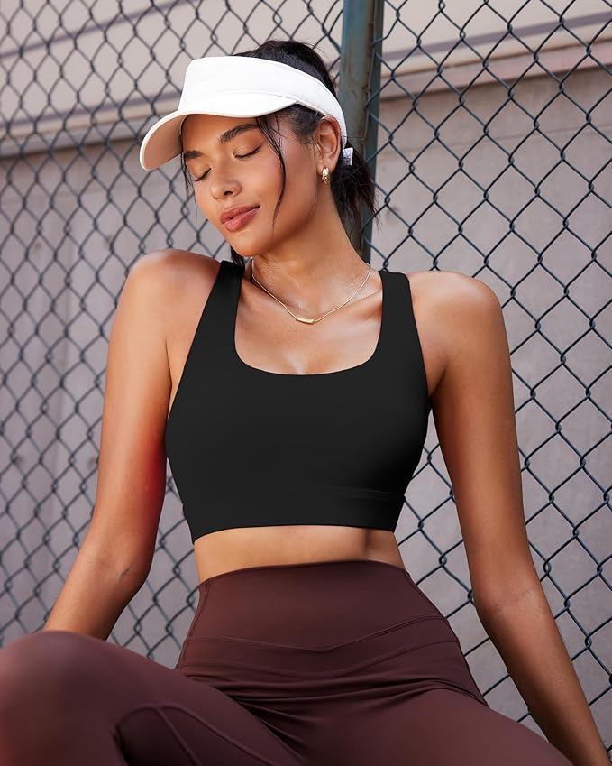RUNNING GIRL High Impact Sports Bras for Women - Scoop Neck Strappy Sports Bra High Support Moulded Cup Workout Bra