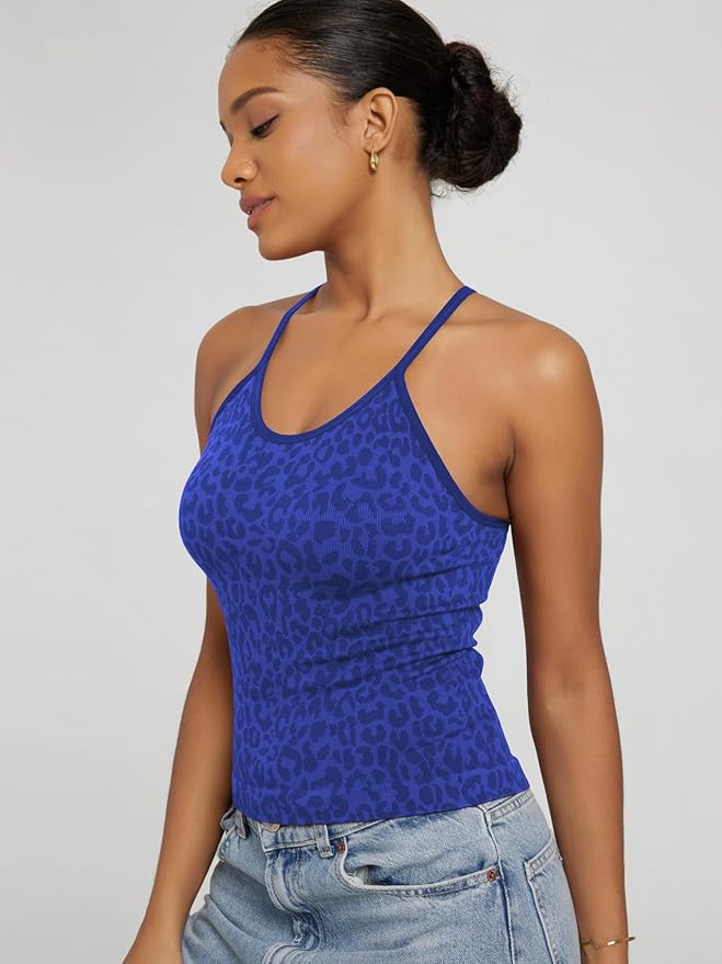 ODODOS Women's Crop 3-Pack Seamless Rib-Knit Camisole Crop Tank Tops