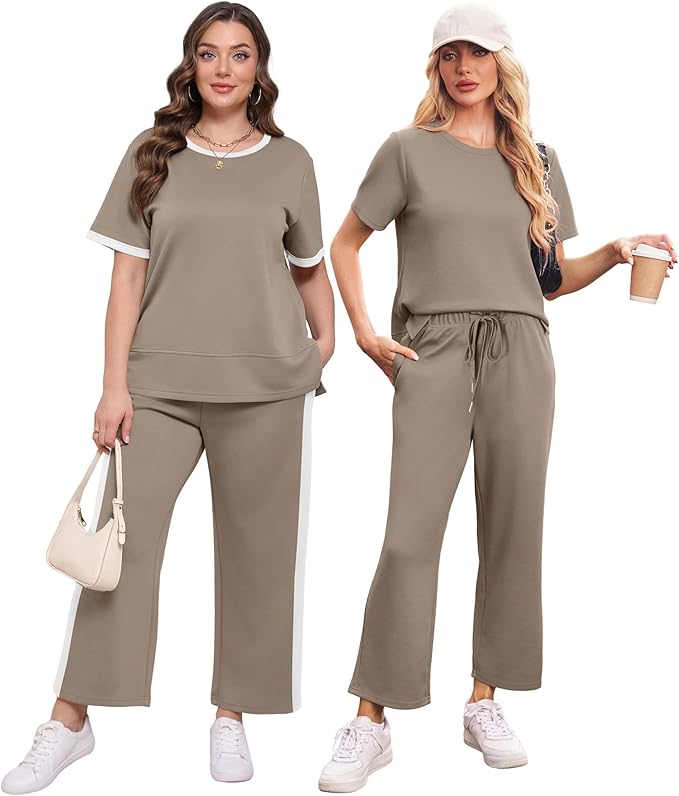 XIEERDUO Women's Side Slit Lounge Sets 2026 Fashion 2 Piece Travel Outfits Cozy Loungewear Wide Leg Tracksuits S-3XL