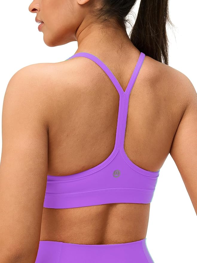 Womens Y Back Padded Sports Bra Strappy U Neck Butter Soft Low Impact Workout Bras Yoga Pilates Walking