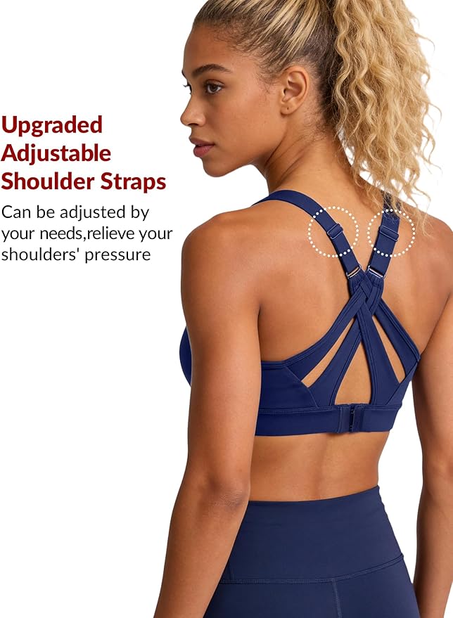 Yvette Sports Bra High Impact Adjustable Criss Cross Back, Full Support for Large Bust No Bounce