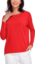 CRZ YOGA Pima Cotton Boat Neck Long Sleeve Shirts for Women - Workout Athletic Yoga Casual Tops Loose Fit Fall T-Shirts