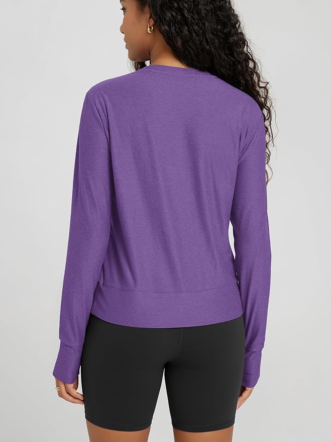 ODODOS Women's Long Sleeve Crewneck Tee - Ultra-Soft odSTRATUM Tech Performance T-Shirts UPF 50+ Daily Pullover Tops