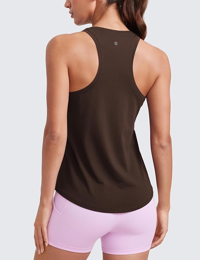 CRZ YOGA Pima Cotton Racerback Tank Tops for Women - Workout Athletic Casual Soft Scoop Neck Sleeveless Shirts