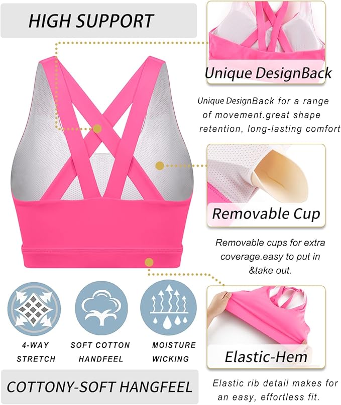 RUNNING GIRL Sports Bras for Women,Padded Strappy Sports Bras Criss-Cross Back Medium Support Sports Bras with Removable Cups