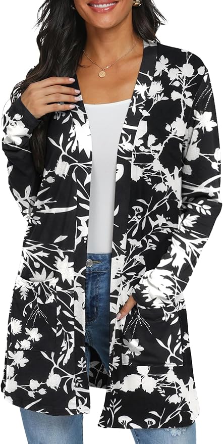 Womens Casual Lightweight with Pocketes Long Sleeve Open Front Cardigan