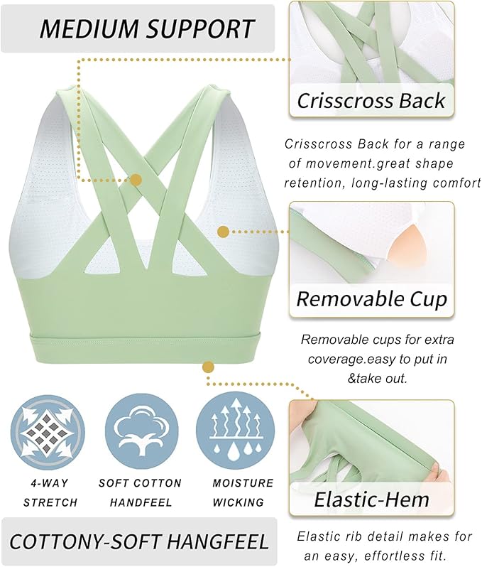 RUNNING GIRL Sports Bras for Women,Padded Strappy Sports Bras Criss-Cross Back Medium Support Sports Bras with Removable Cups