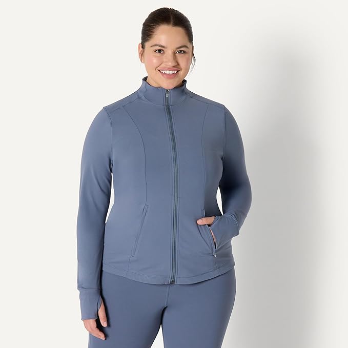 Amazon Essentials Women's Active FormFlex Buttery Soft Slim Fit Full Zip Workout Jacket with Thumb Holes