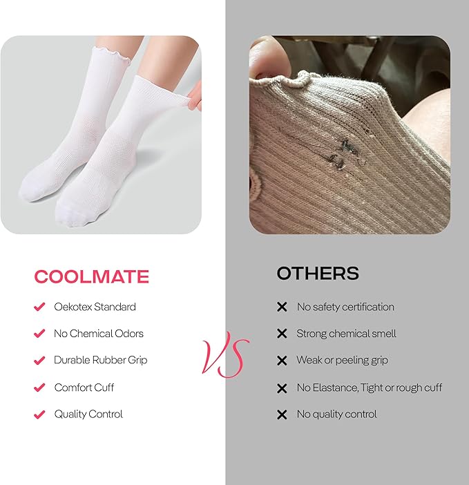 CoolMate Pilates Socks with Grips for Women, Yoga Socks, Crew Non Slip Women for Barre, Pilates Gifts for Women