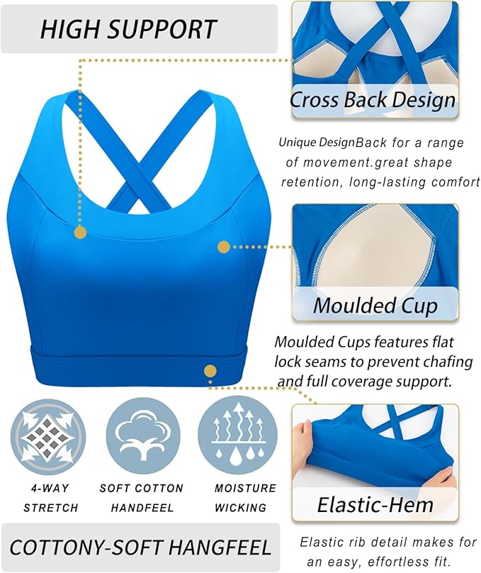 RUNNING GIRL Sports Bra for Women, Molded Cup High Impact Sports Bras for Women with Sewn in Pads