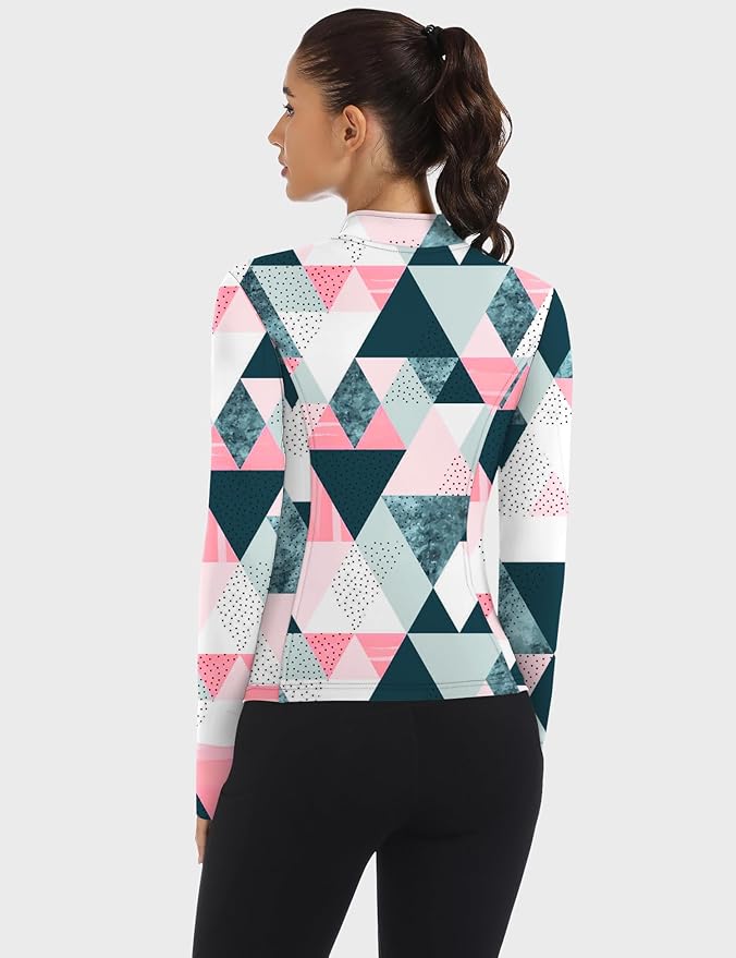 Loovoo Women's Workout Jacket Lightweight Zip Up Athletic Jackets Cropped Slim Fit Running Yoga Tops with Pockets