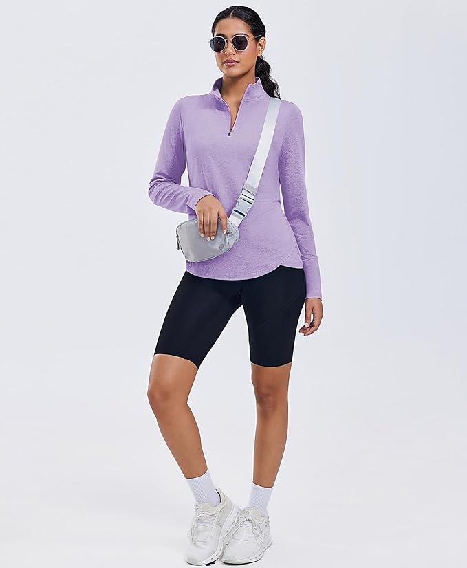 PINSPARK Workout Tops for Women Long Sleeve Athletic Shirt Quarter Zip Running Shirts Stretchy UPF 50+ Yoga Hiking Tee Top