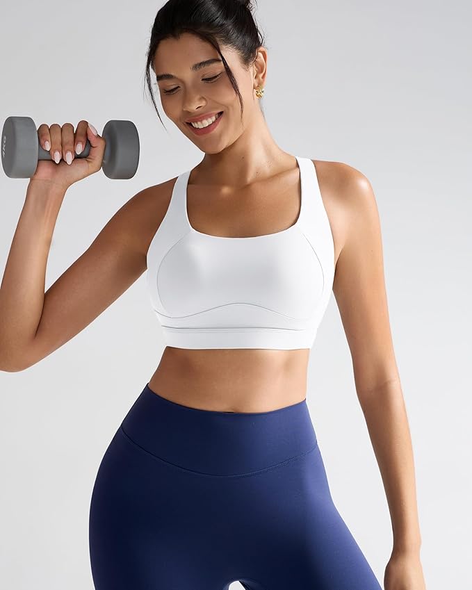 RUNNING GIRL Sports Bras for Women High Support,Racerback High Impact Grey Sports Bra Moulded Cup Workout Bra Push up