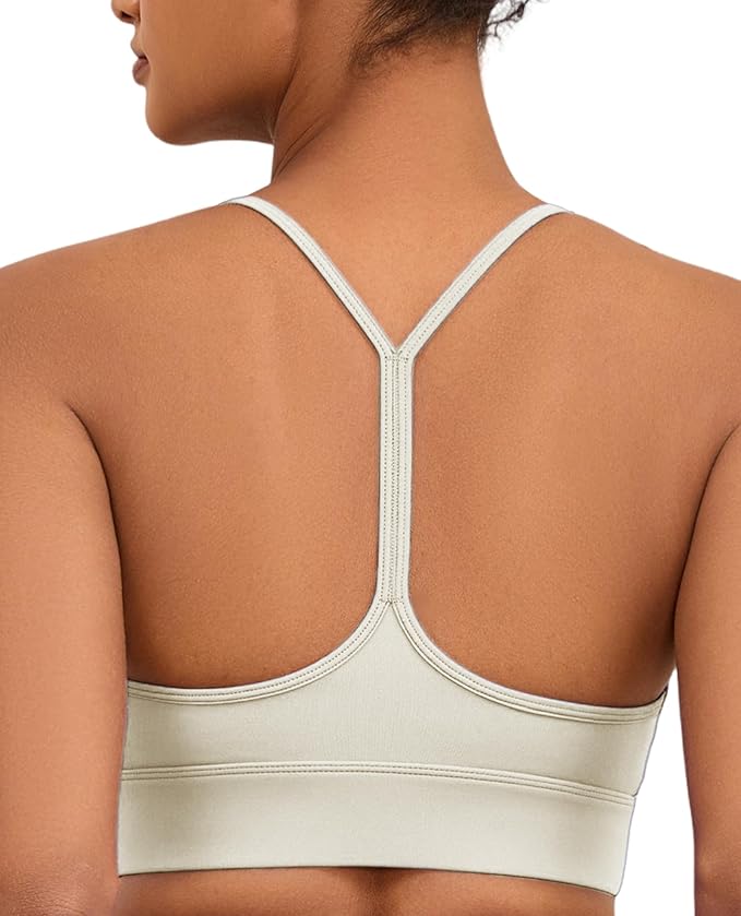 Womens Y-Back Sports Bra, Weightless Padded Yoga Bra, Spaghetti Strap Low Impact Gym Top for Workout & Daily Wear