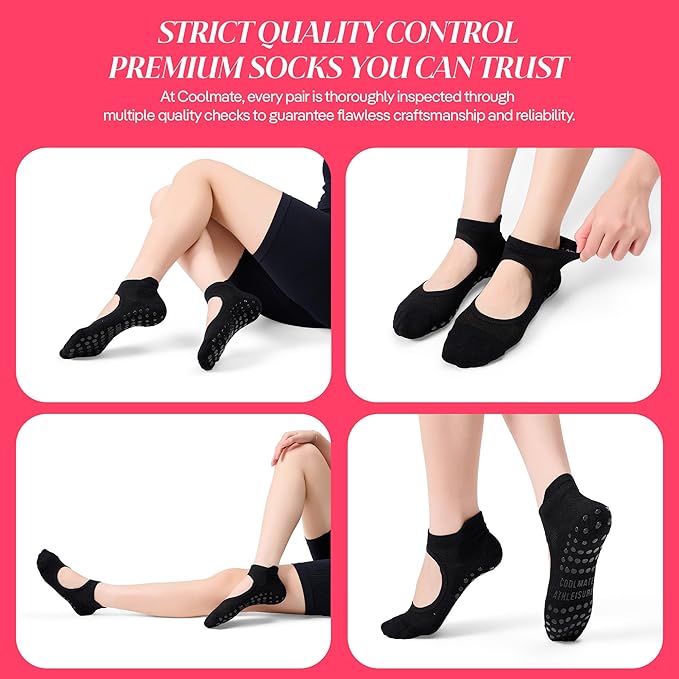 CoolMate Pilates Socks with Grips for Women, Yoga Socks, Crew Non Slip Women for Barre, Pilates Gifts for Women