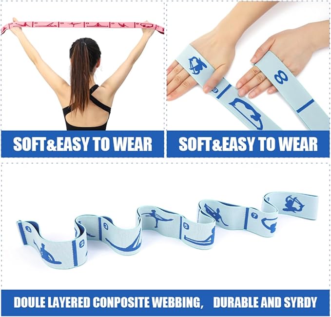Elastic Yoga Stretching Strap with Loops, CEILIWEN Stretch Straps for Physical Therapy, Pilates Stretch Band, Elastic Exercise Bands, Leg Stretching Strap, Stretch Resistance Bands for Exercise