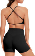 OMKAGI Workout Sets for Women Open Back Strappy Sports Bra Booty Biker Shorts Gym Outfits
