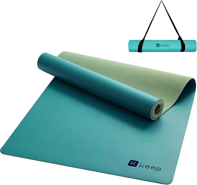KEEP Rubber Yoga Mat - Professional Sweat Absorbent PU & Natural Rubber. Non Slip Workout Mats for Women & Men, 5mm Thick, 74"x26" Extra Long Wide Pad for Hot Yoga, Pilates, HIIT, Home Gym - Strap Included