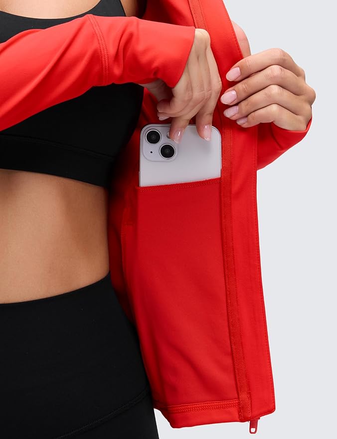 CRZ YOGA Butterluxe Hooded Athletic Jackets for Women - Full Zip Track Casual Tops with Thumb Holes Pockets