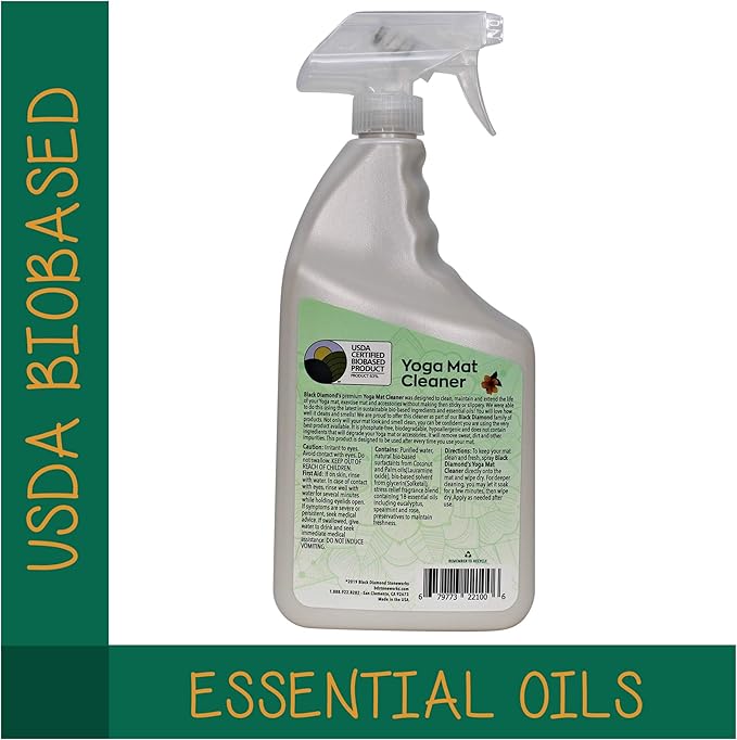 Black Diamond Stoneworks Yoga Mat Spray Cleaner: USDA Certified BIOBASED- Essential Oils, Safe for All Type of Materials, Exercise, Pilates, or Workout Mats. (1 quart)