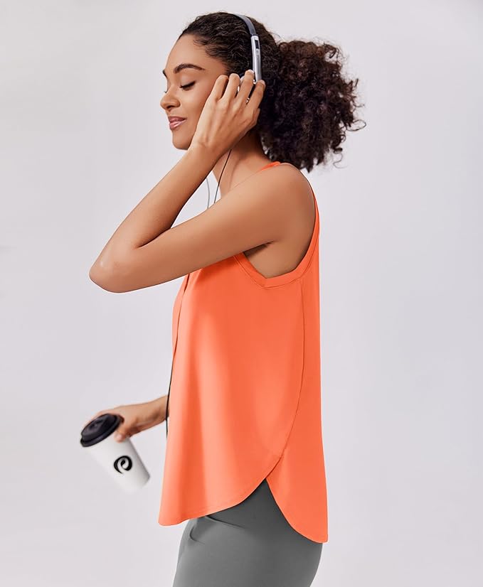 PINSPARK Workout Tank Tops Woman UPF 50+ Yoga Tanks Quick Dry Sleeveless Gym Shirts with Side Slits Loose Fit Athletic Top