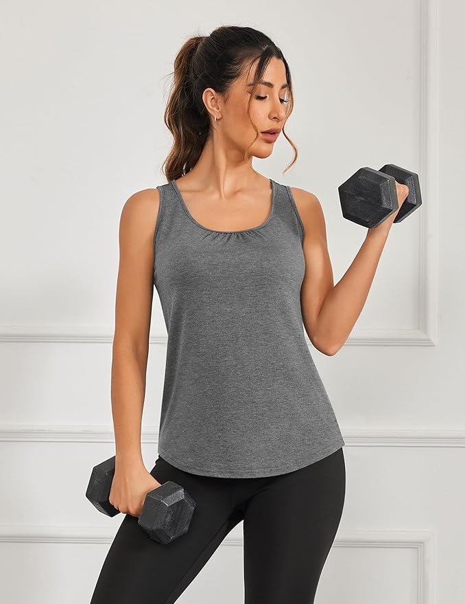 PINSPARK Workout Tops for Women Racerback Tank Tops Sleeveless Athletic Running Shirts Lightweight Yoga Gym Tank,2 Pack S-3XL