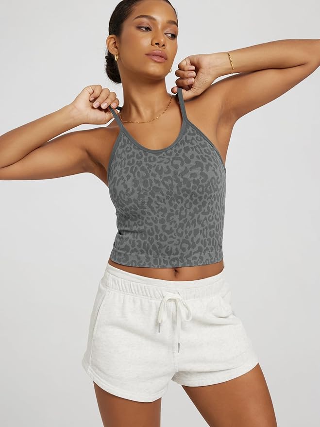ODODOS Women's Crop 3-Pack Seamless Rib-Knit Camisole Crop Tank Tops