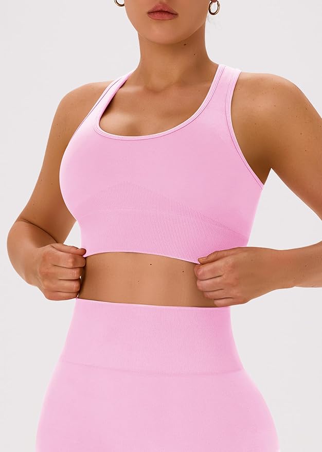 OLCHEE Womens Workout Sets 2 Piece - Acid Wash Seamless Yoga Outfits High Waist Leggings Padded Racerback Sports Bra Gym Set
