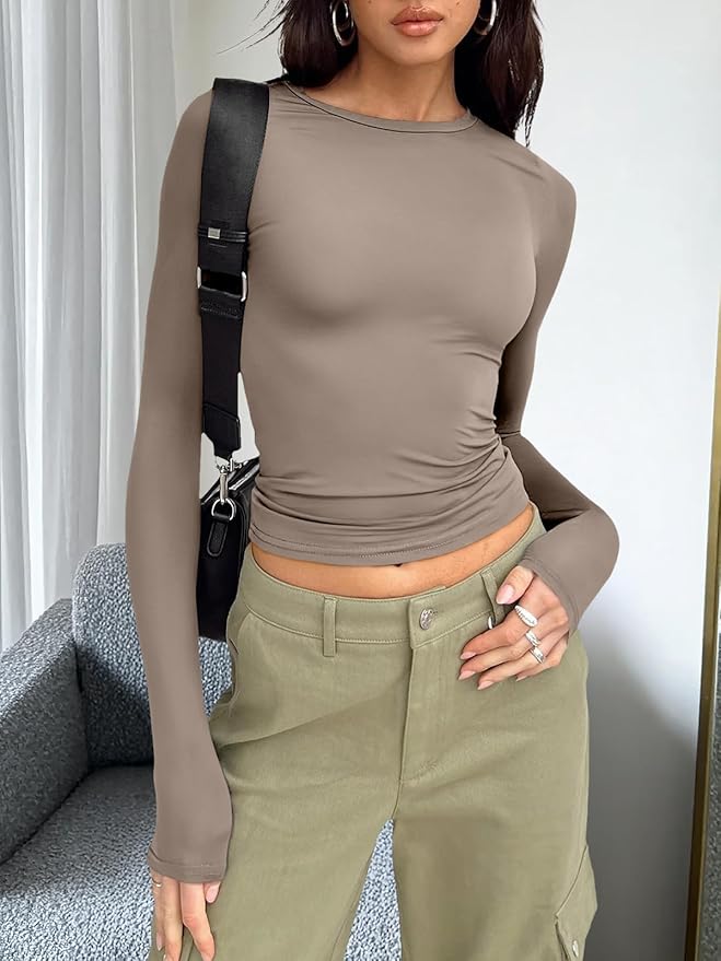 Trendy Queen Womens Long Sleeve T Shirts Fall Fashion 2026 Basic Crop Tops Going Out Outfits Y2k Clothes