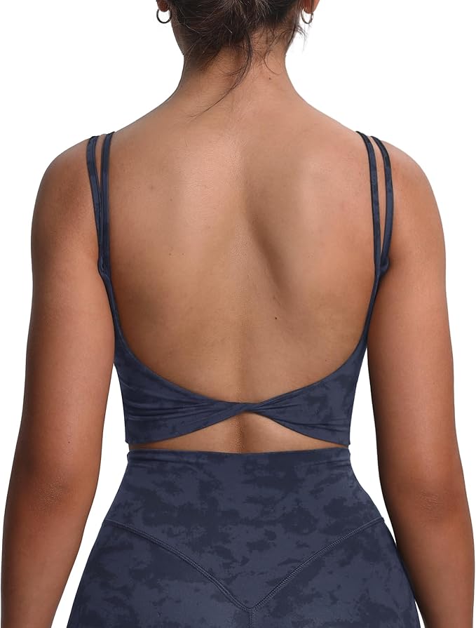 Aoxjox Women's Workout Sports Bras Fitness Yoga Crop Tank Metamorph Twist Back Cami