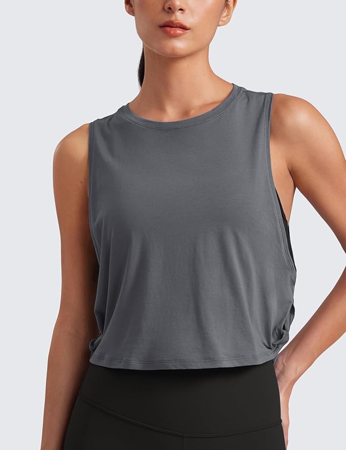 CRZ YOGA Pima Cotton Large Armhole Tank Tops for Women - Workout Sport Athletic Yoga Running Gym Loose Crop Sleeveless Shirts