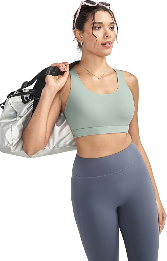 RUNNING GIRL Sports Bras for Women,Padded Strappy Sports Bras Criss-Cross Back Medium Support Sports Bras with Removable Cups