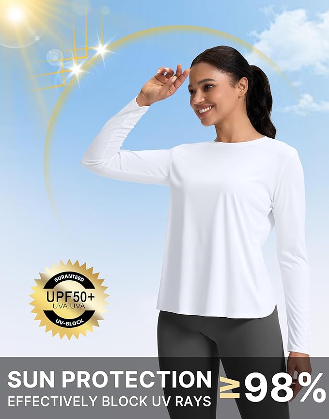 SANTINY Women's Lightweight Long Sleeve Workout Tops Split Back Gym Running Hiking Athletic Shirt Quick Dry UPF 50+ Sun Shirt