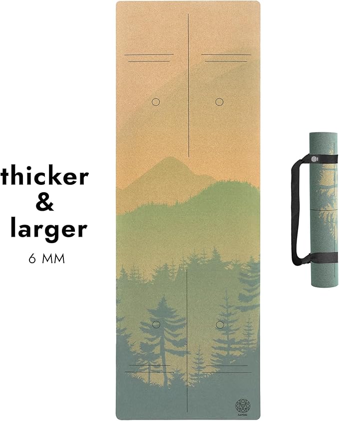 Cork Yoga Mat with Natural Rubber Base, Extra Size, Thickness and Support, Excellent Cushion & Grip, Non-Slip, Non-Toxic, Sweat-Resistant, Sustainable, Eco-friendly Exercise Mat