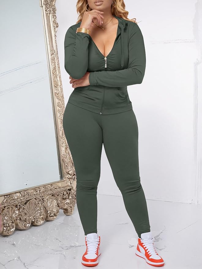 AUXDIO Women 2 Piece Outfits Casual Workout Sets Bodycon Tracksuit Zip Up Long Sleeve Hoodle Jacket Jogger Pants Set