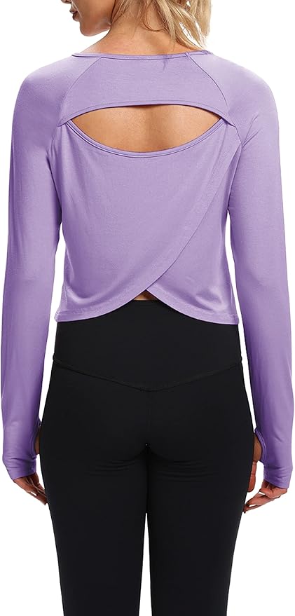 Bestisun Long Sleeve Workout Running Shirts Athletic Yoga Gym Crop Tops for Women