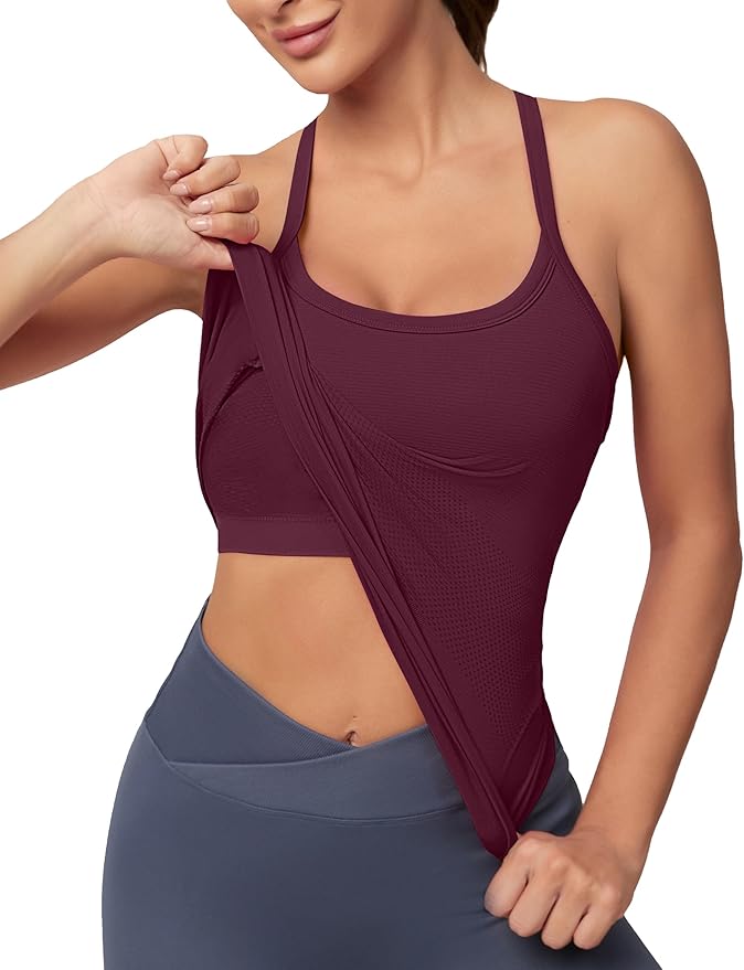 MathCat Workout Tank Tops for Women with Built in Bra, Sleeveless Gym Tops Seamless Racerback Athletic Yoga Shirts