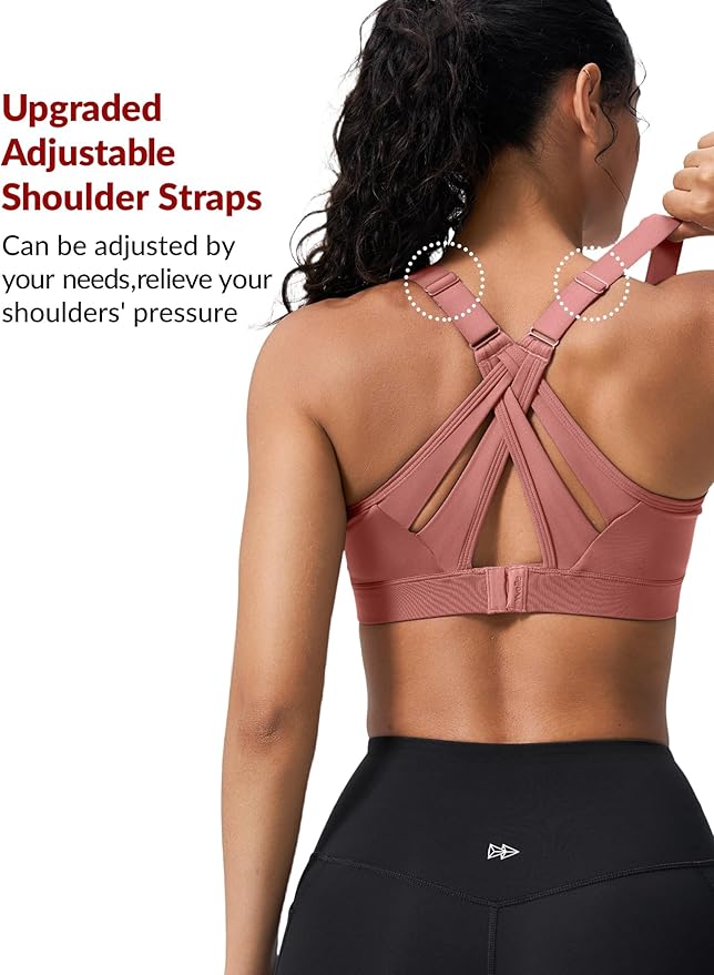 Yvette Sports Bra High Impact Adjustable Criss Cross Back, Full Support for Large Bust No Bounce