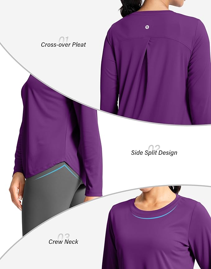 SANTINY Lightweight Long Sleeve Workout Tops for Women Breathable Gym Yoga Athletic Running Hiking Top UPF 50+ Sun Shirts