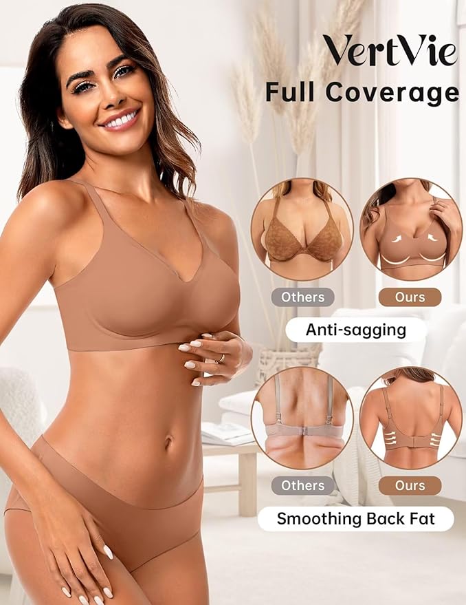 Vertvie Womens Seamless Jelly Bras No Underwire Comfort Push Up Bras Buttery Soft Wireless Bralette Full Coverage Sports Bra